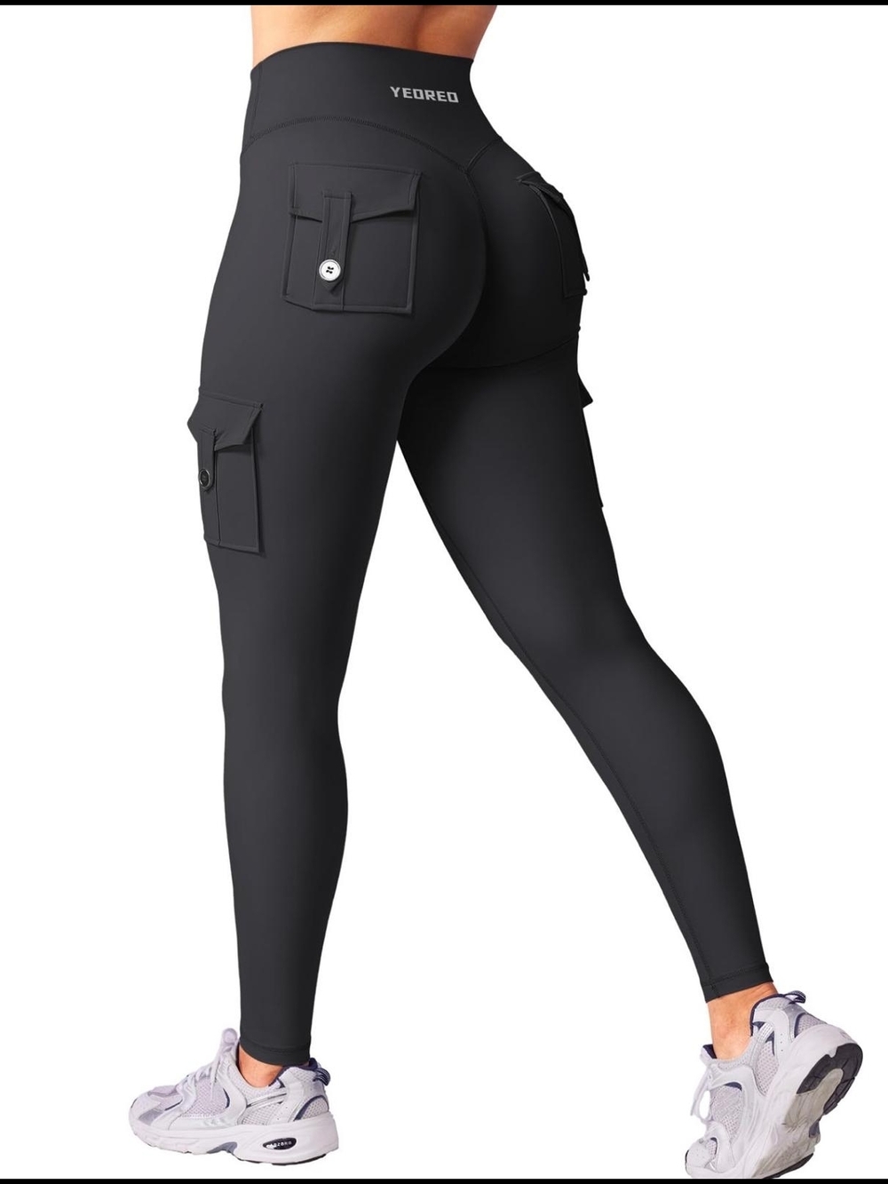 Yeoreo  Black High-Waist Cargo Pocket Leggings